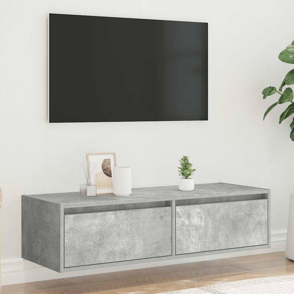 vidaXL TV-Schrank mit LED-Leuchten Betongrau 100x35,5x25 cm