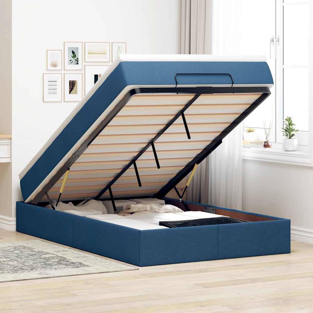 vidaXL Ottoman-Bett mit Matratze Blau 120x200 cm Stoff