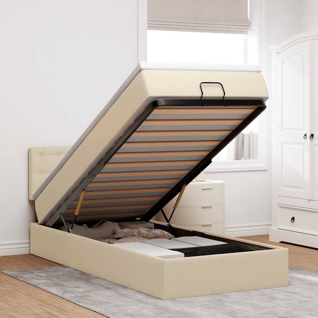 vidaXL Ottoman-Bett mit Matratze & LEDs Creme 100x200 cm Stoff