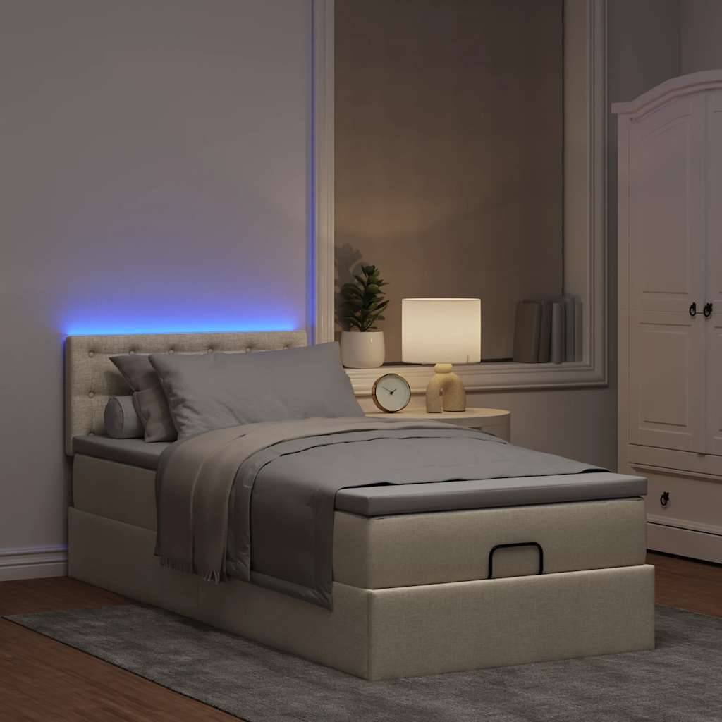 vidaXL Ottoman-Bett mit Matratze & LEDs Creme 100x200 cm Stoff