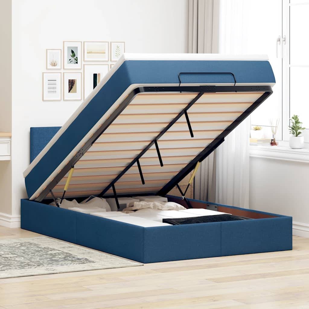 vidaXL Ottomane Bett mit Matratze & LEDs Blau 120x200 cm Stoff