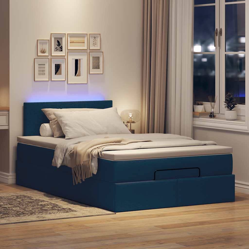 vidaXL Ottomane Bett mit Matratze & LEDs Blau 120x200 cm Stoff