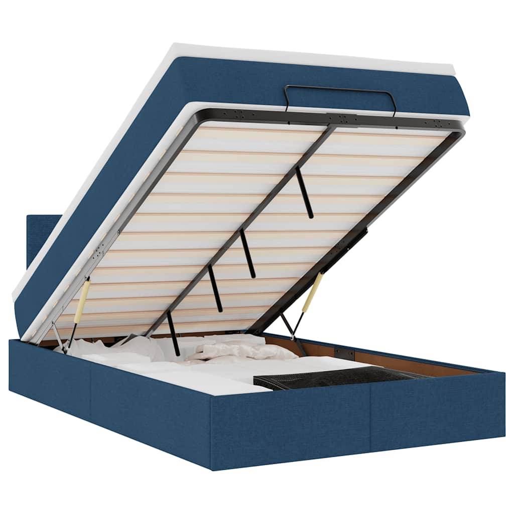 vidaXL Ottomane Bett mit Matratze & LEDs Blau 120x200 cm Stoff