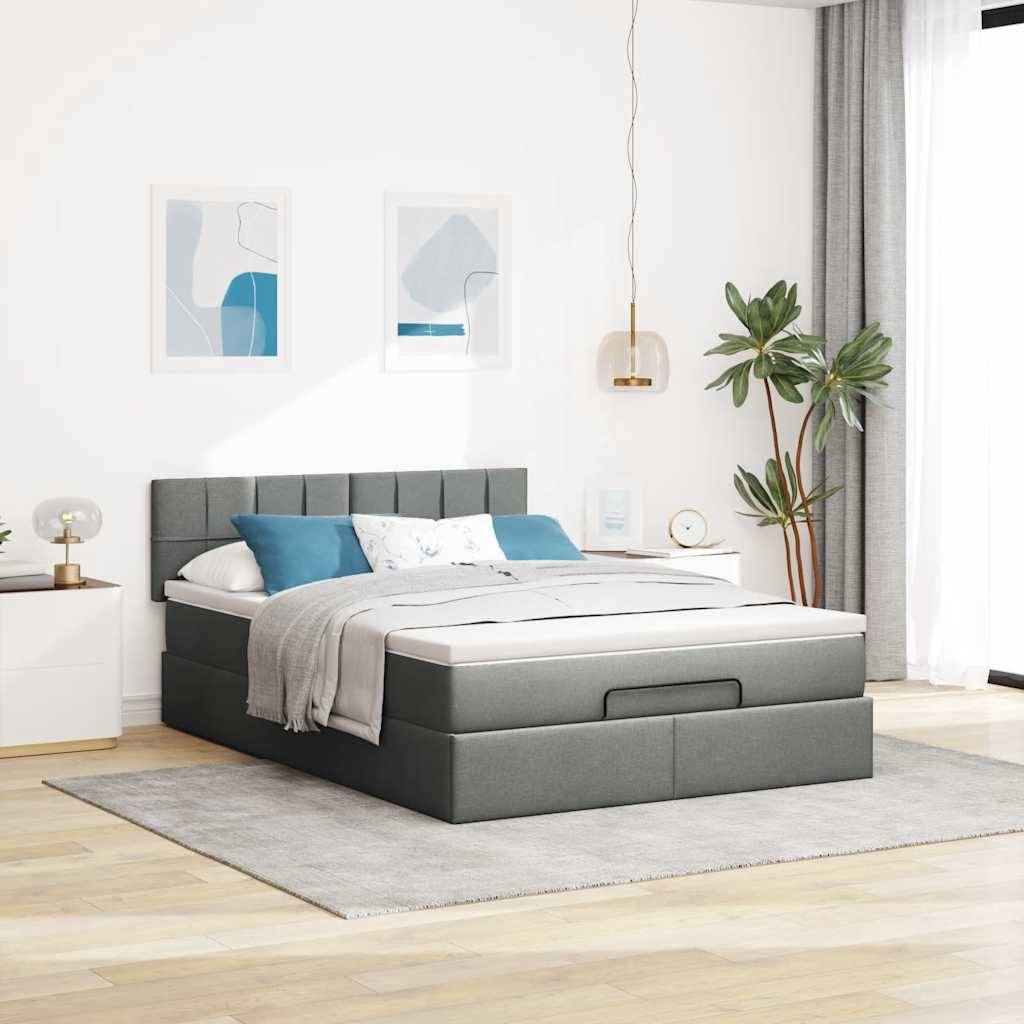 vidaXL Ottomane Bett mit Matratze & LEDs Dunkelgrau 140x200 cm Stoff