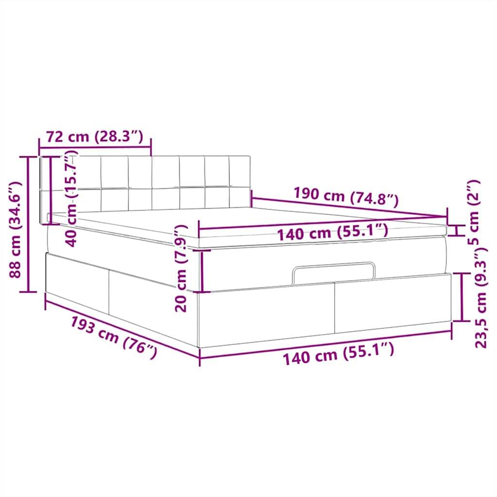 vidaXL Ottomane Bett mit Matratze & LEDs Dunkelgrau 140x200 cm Stoff