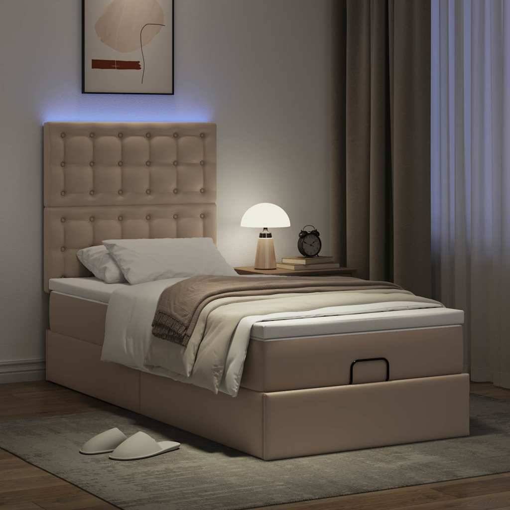 vidaXL Ottoman-Bett mit Matratze &amp; LEDs 100x200cm Kunstleder