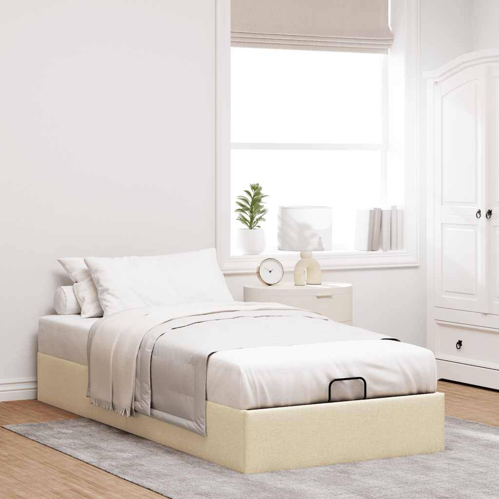 vidaXL Ottoman-Bett ohne Matratze Creme 100x200 cm Stoff