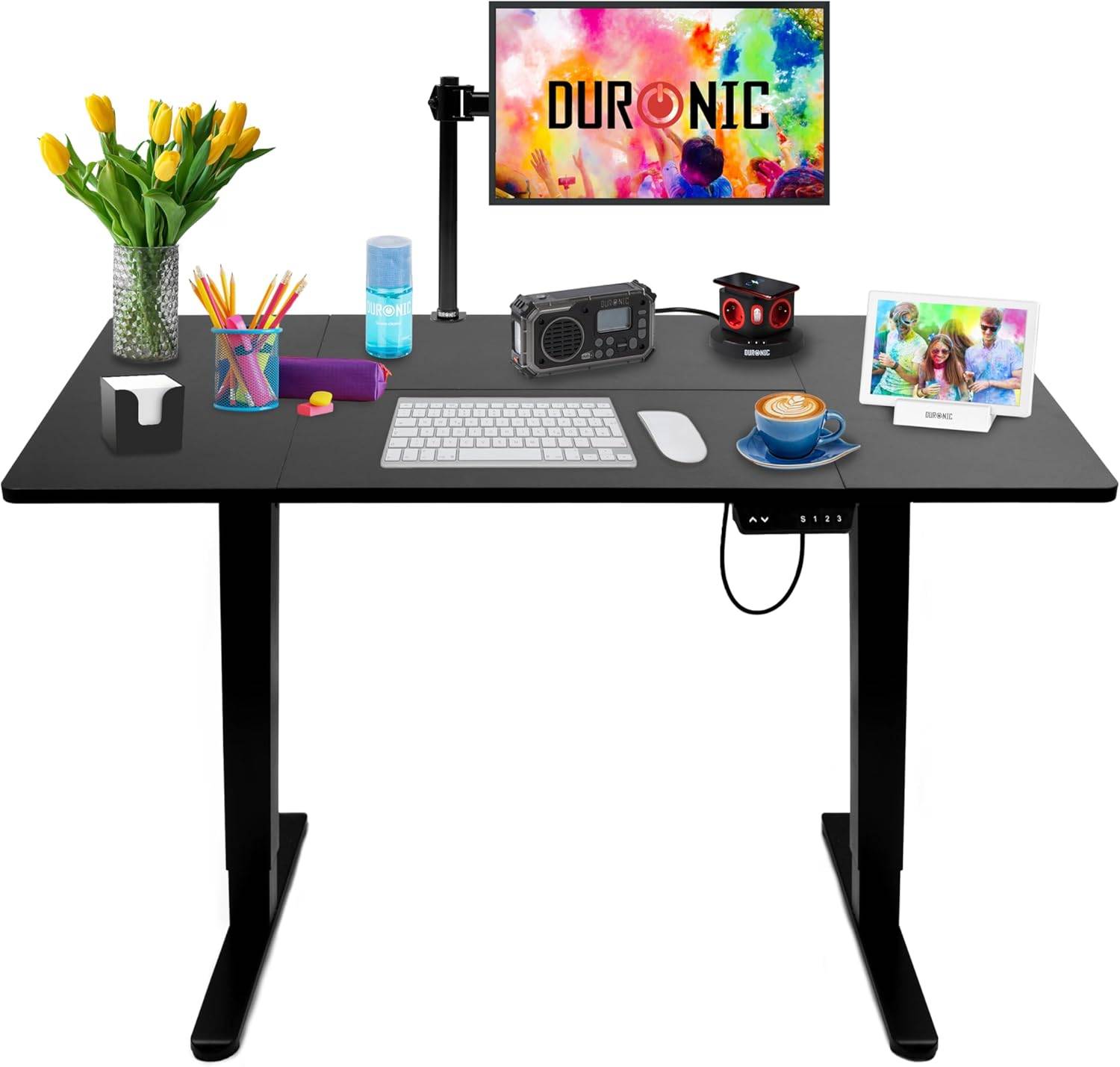 Duronic CD120 BK Höhenverstellbarer Schreibtisch 120 x 60 cm, Computertisch für Büro, Gaming