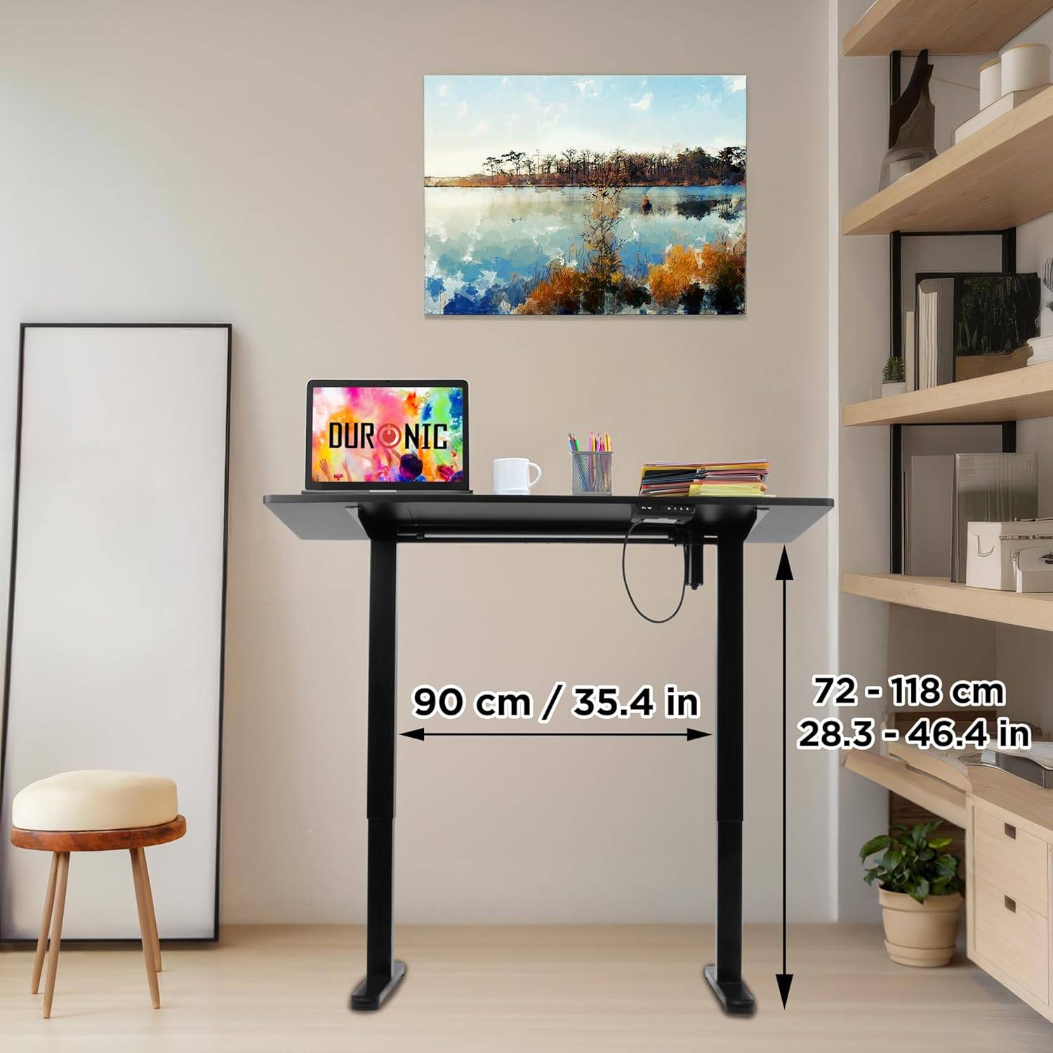 Duronic CD120 BK Höhenverstellbarer Schreibtisch 120 x 60 cm, Computertisch für Büro, Gaming