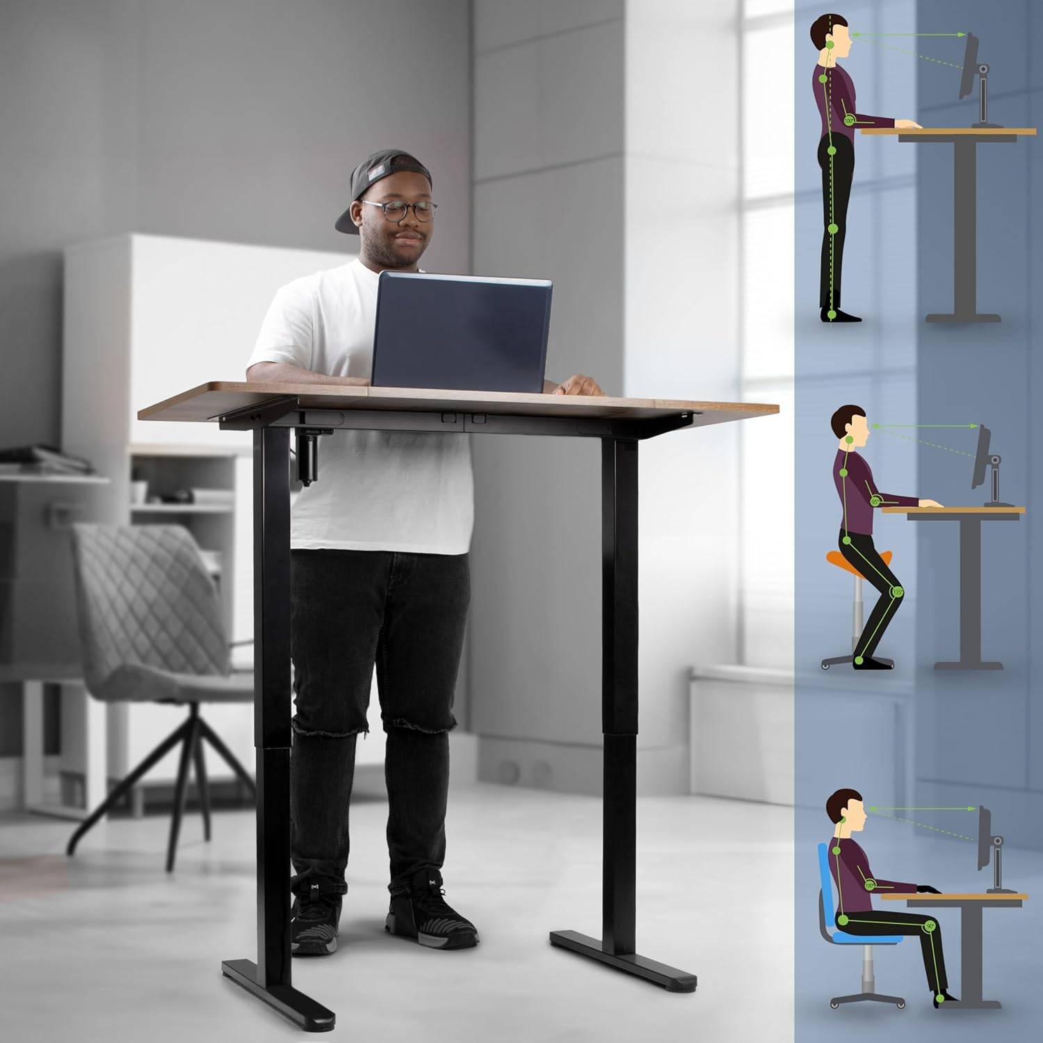 Duronic CD120 BO Höhenverstellbarer Schreibtisch 120 x 60 cm, Computertisch für Büro, Gaming