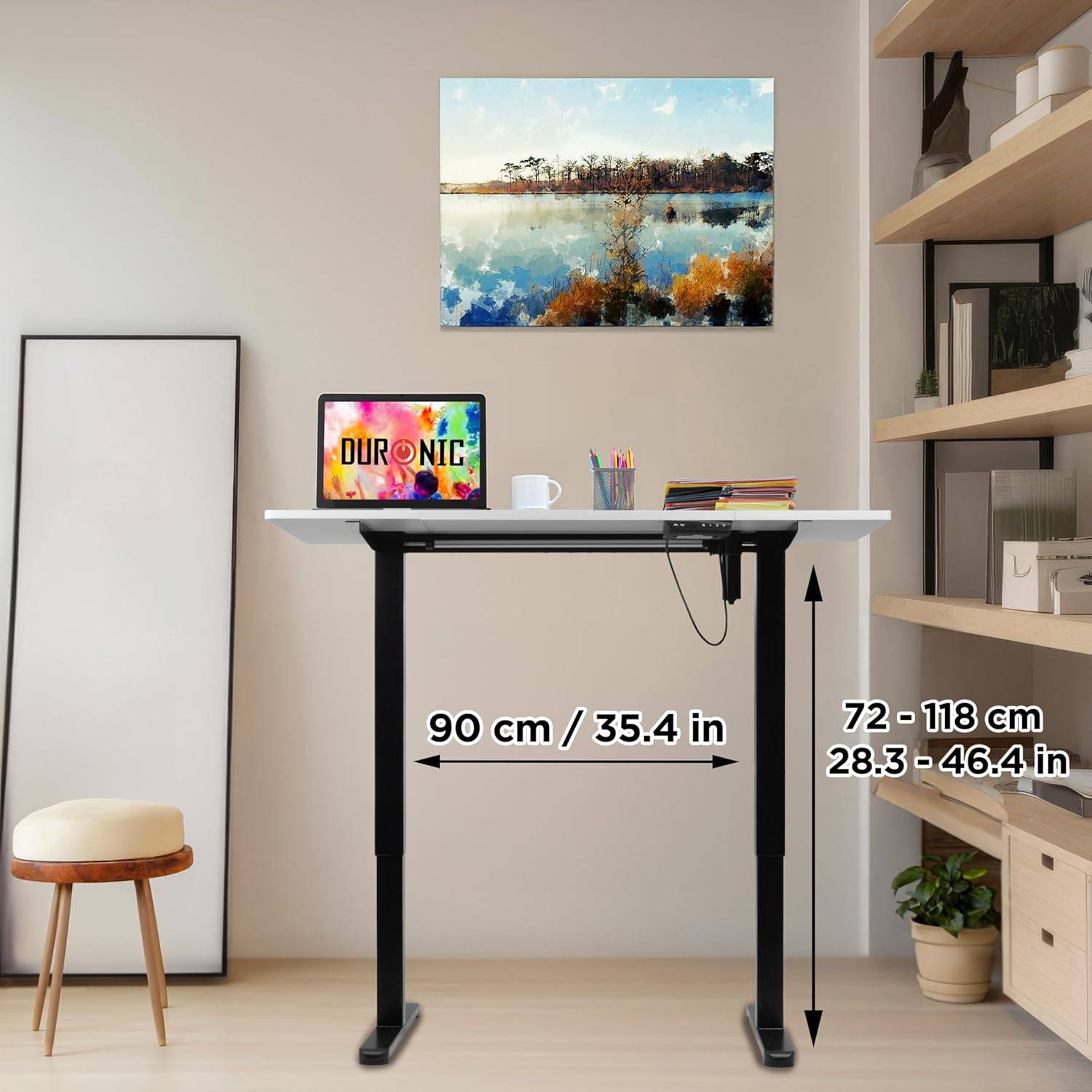 Duronic CD120 BW Höhenverstellbarer Schreibtisch 120 x 60 cm, Computertisch für Büro, Gaming