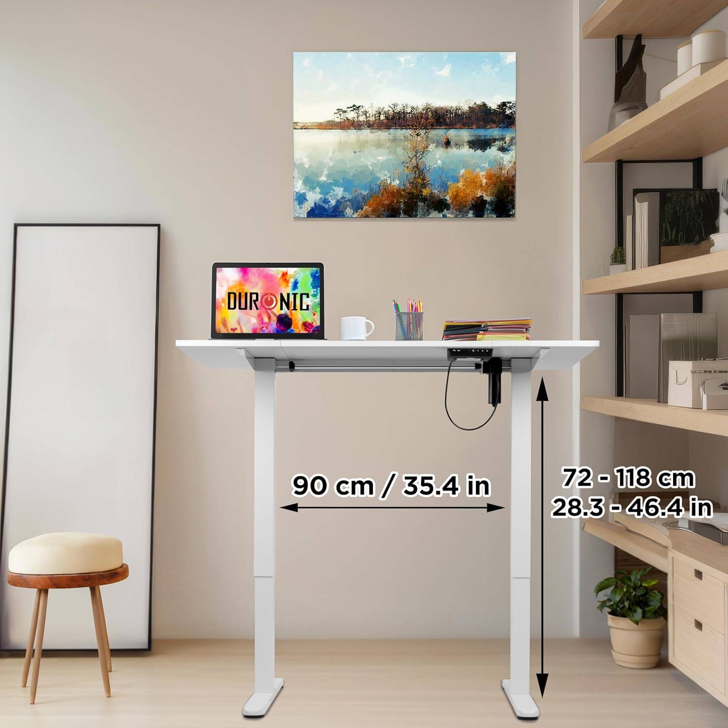Duronic CD120 WE Höhenverstellbarer Schreibtisch 120 x 60 cm, Computertisch für Büro, Gaming