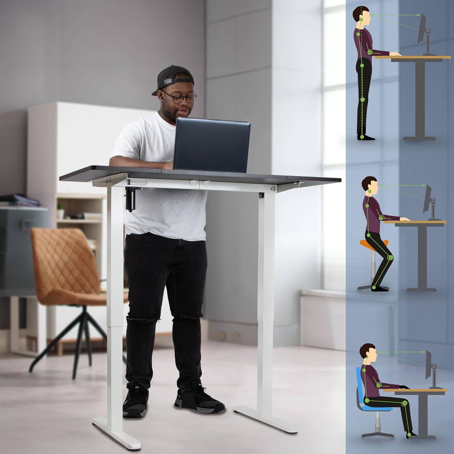 Duronic CD120 WK Höhenverstellbarer Schreibtisch 120 x 60 cm, Computertisch für Büro, Gaming