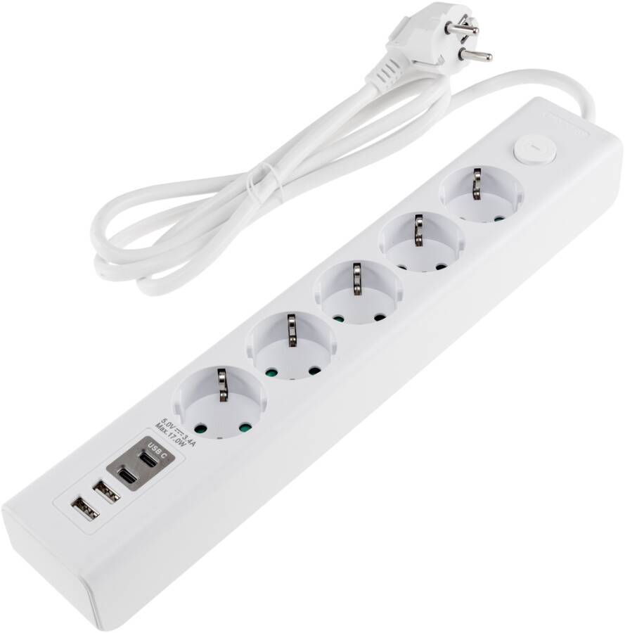 Steckdosenleiste mit USB-A & USB-C 23754 Farbe weiß Ausführung Steckdosenleiste Zuleitung H05VV-F Länge 1,5 m Steckdose