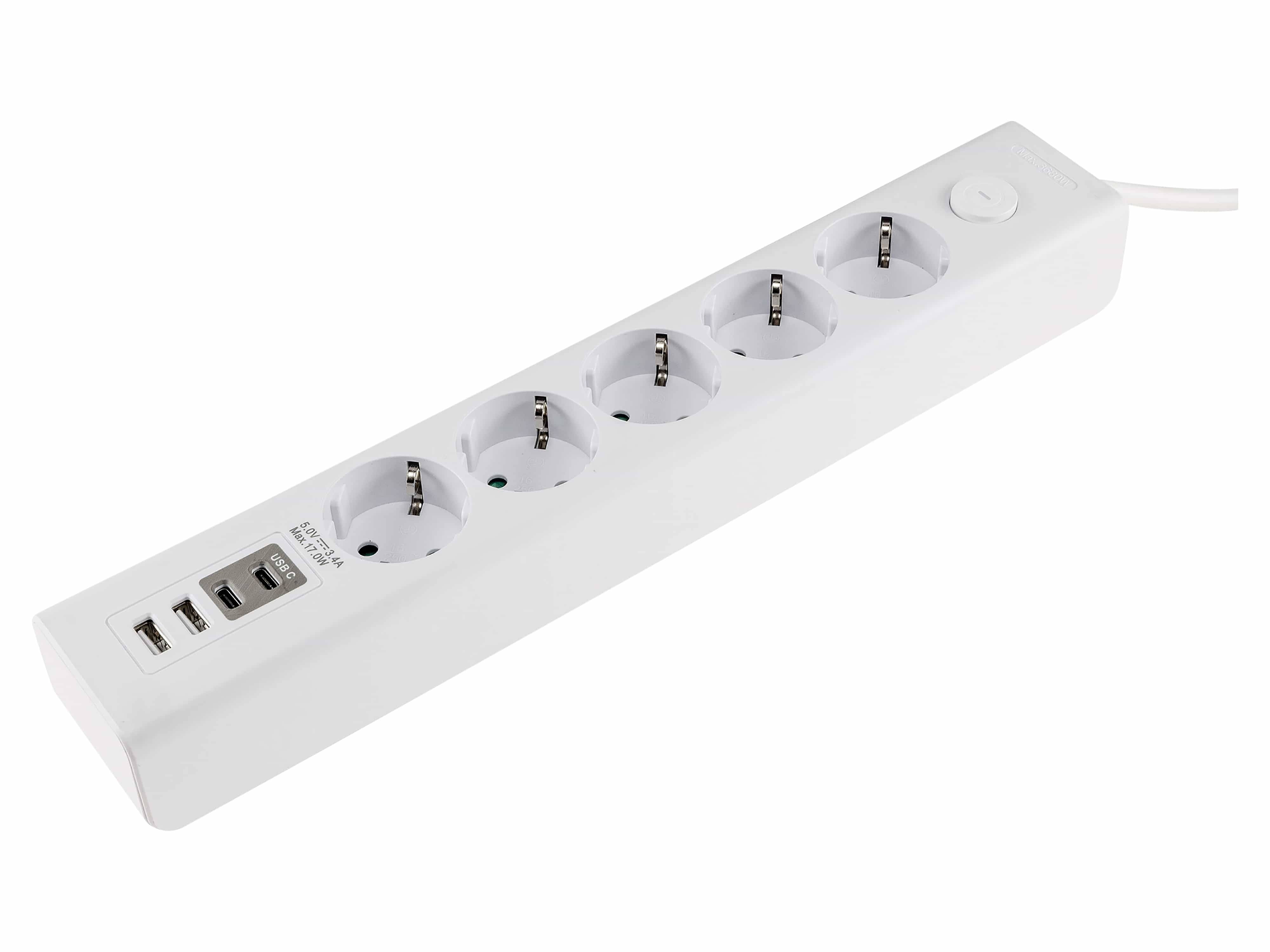 Steckdosenleiste mit USB-A & USB-C 8718105 Farbe weiß Ausführung Steckdosenleiste Zuleitung H05VV-F Länge 1,5 m Steckdos