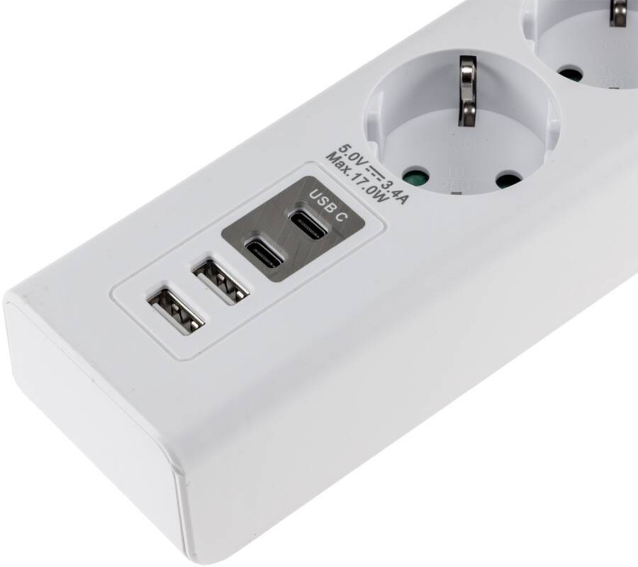 Steckdosenleiste mit USB-A & USB-C 23754 Farbe weiß Ausführung Steckdosenleiste Zuleitung H05VV-F Länge 1,5 m Steckdose