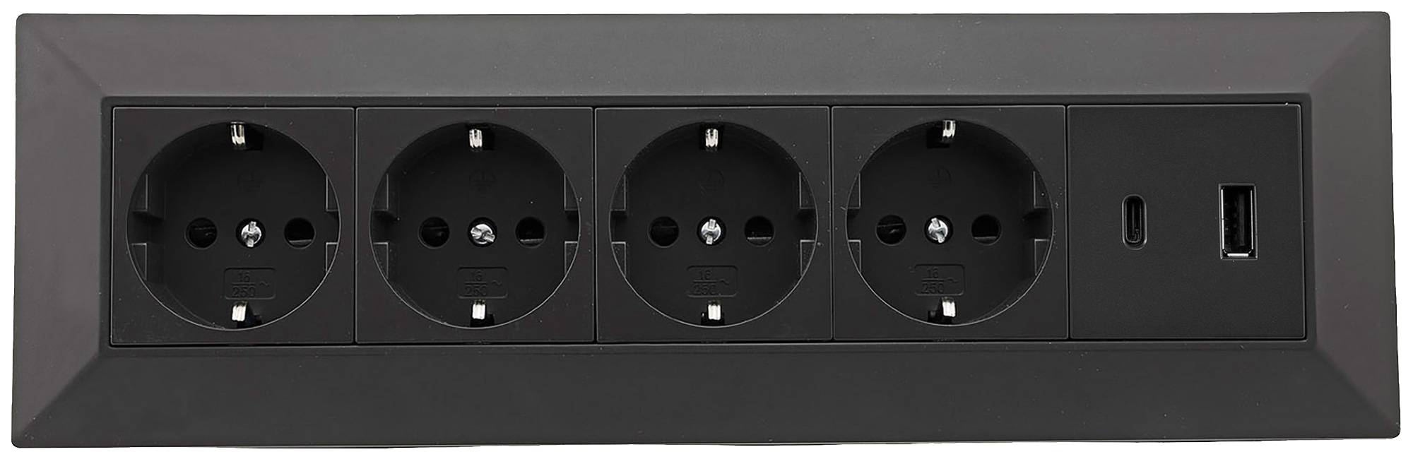 CHILITEC Steckdosenblock 23790, 4-fach, USB-A+C, 250V/16A, schwarz