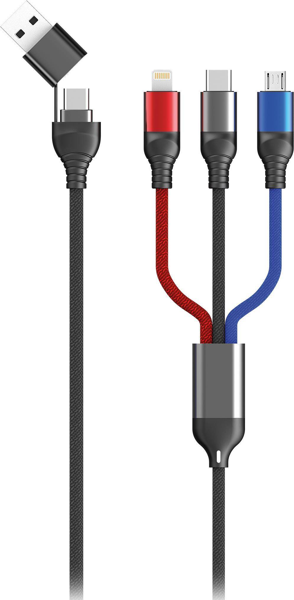 2GO USB / Type C Ladekabel Micro USB, Lightn., USB-C 1,2m sw Multimedia-Technik