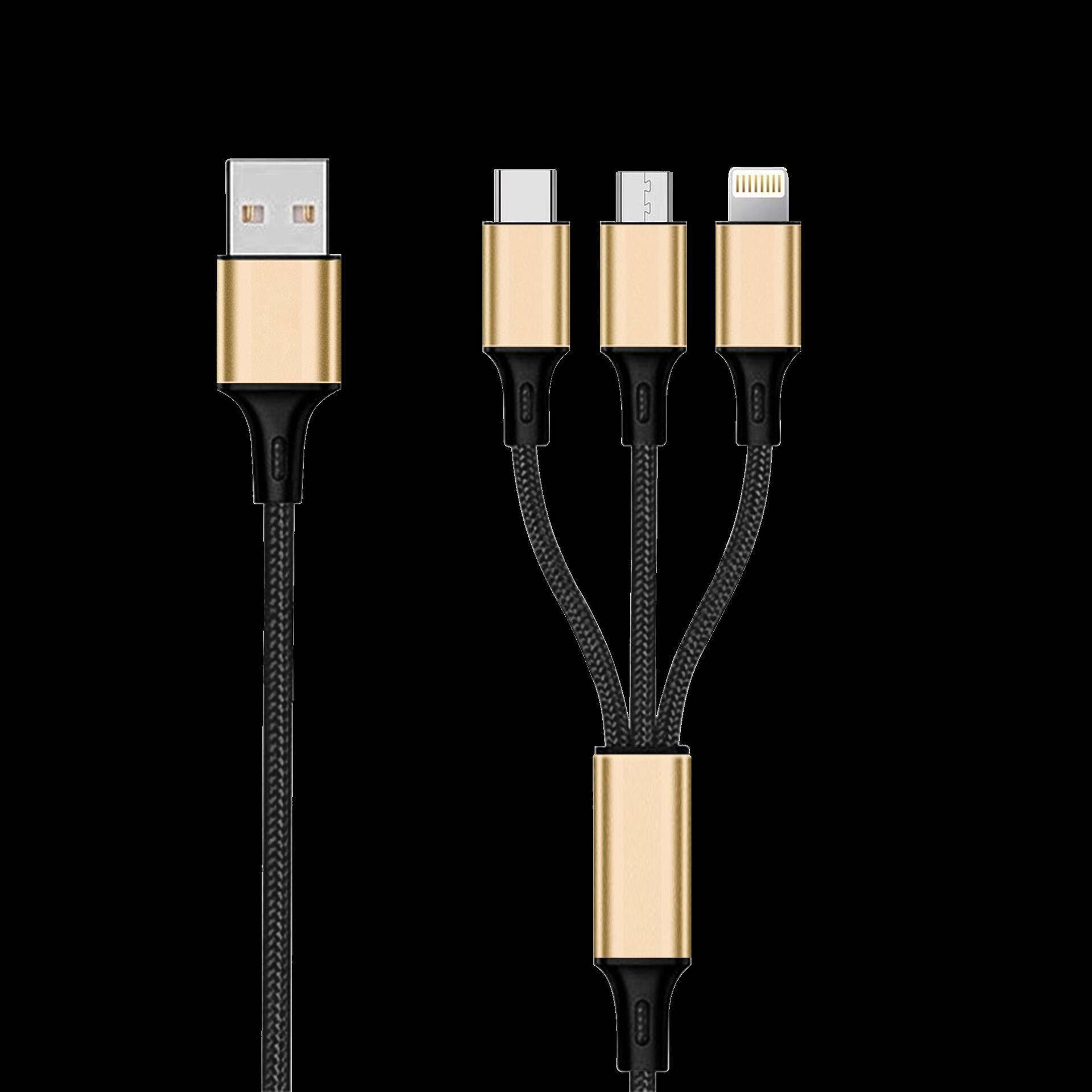 2GO 3in1 USB Ladekabel Micro-USB,Apple,TypeC Nylon 1,5m gold Multimedia-Technik
