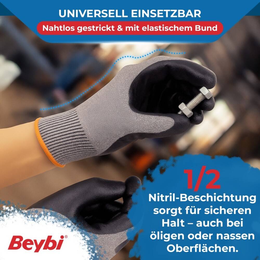 12 Paar Arbeitshandschuhe, Enthält kein Silikon, Grau und Schwarz