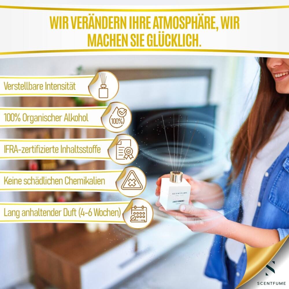 SCENTFUME Raumduft mit Duftstäbchen, Amber, Moschus, Vanillenoten, 110 ml