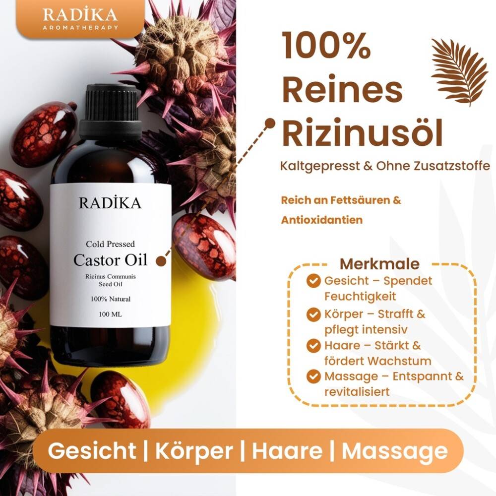 Rizinusöl, ätherisches Öl, 100% Rein, BIO, natürlich, 100 ml