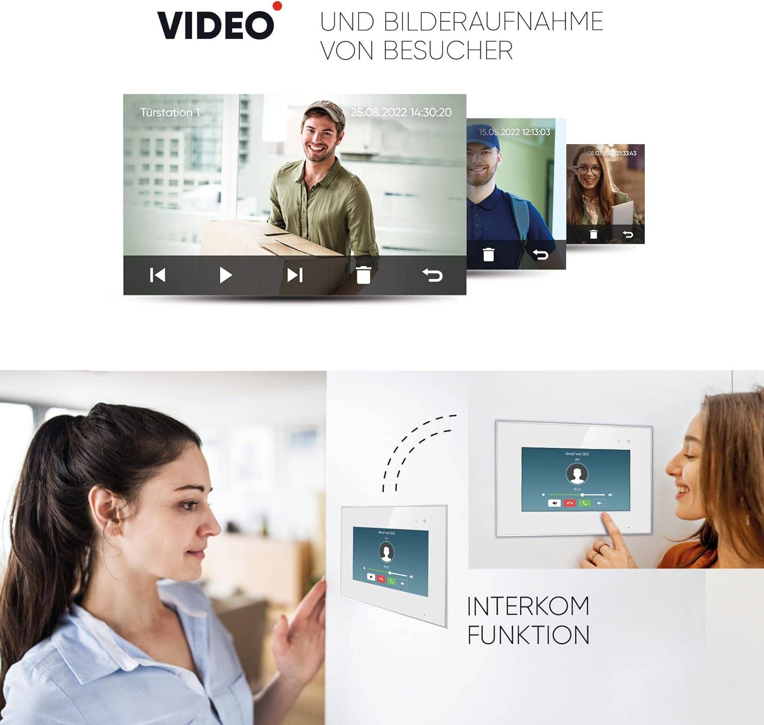 HD Video Türsprechanlage mit Fingerprint RFID und Smartphone App für 1 Familienhaus, 1x Monitor, Balter EVO HD Fingerprint