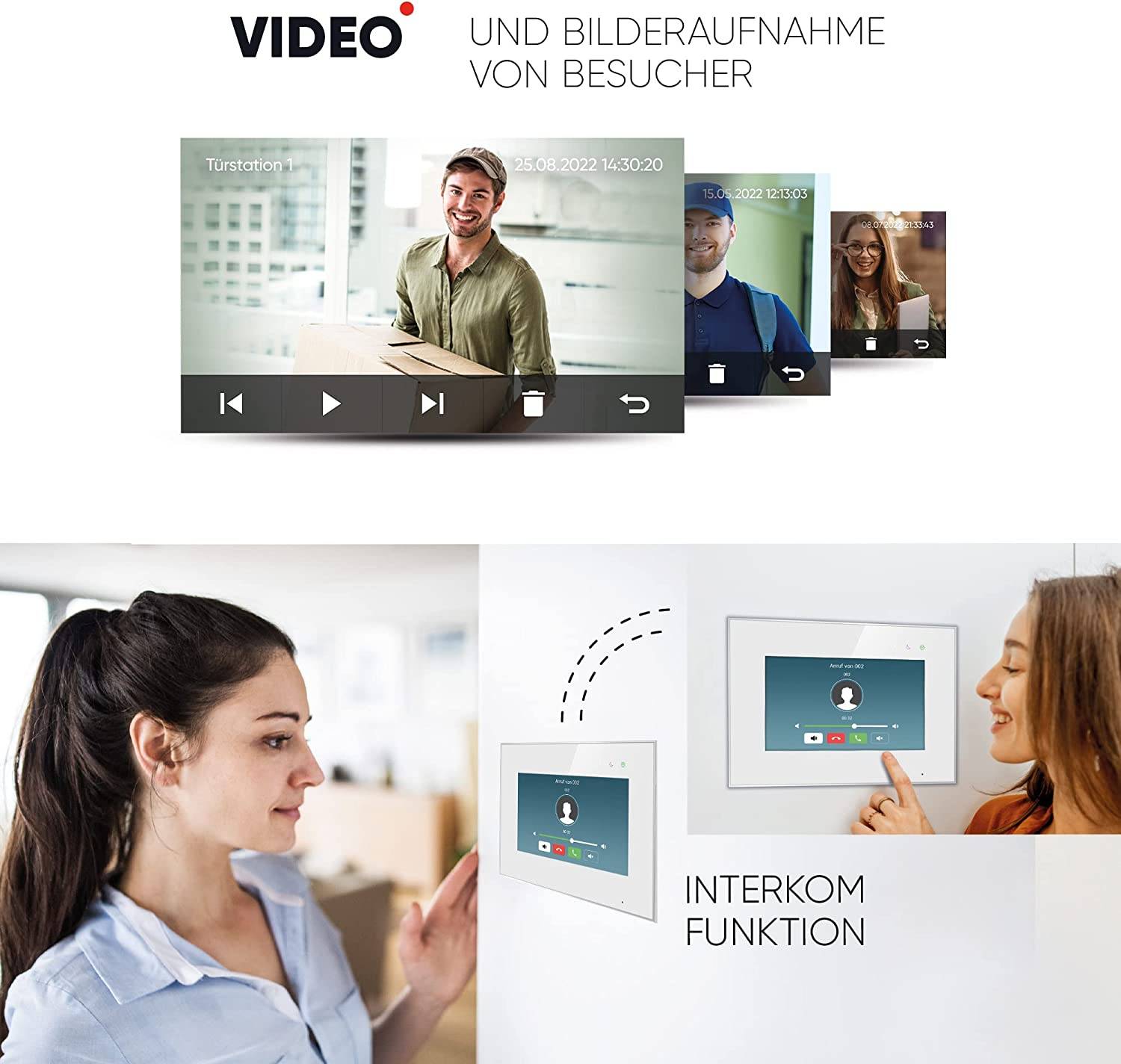 Balter EVO-HD Video Türsprechanlage, Video Türklingel mit Kamera, 2 familienhaus Klingel, Smartphone App, 7 Zoll HD Monitor, Full HD-Kamera, 2 Draht
