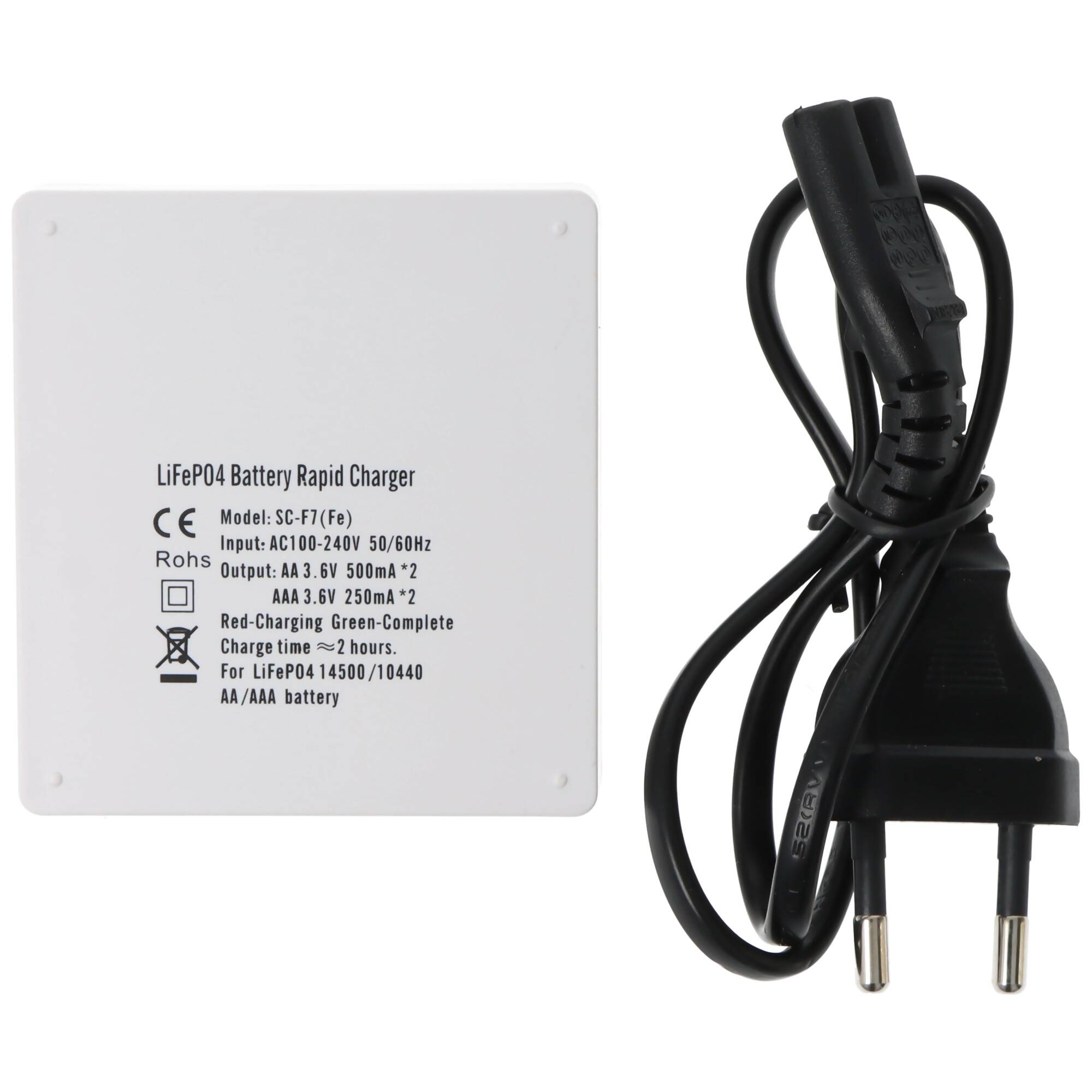 Ladegerät für LiFePO4 IFR 3,2 Volt Akkus, nur Akkus mit 3,2V ladbar, mit 2 Ladeschächten, für 14500, 10440 und AAA, AA A