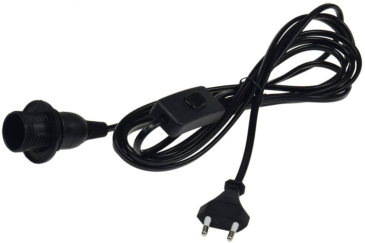 ChiliTec 22242 Netzkabel mit Schalter und E14 Fassung 1,4m + 2m lang, schwarz