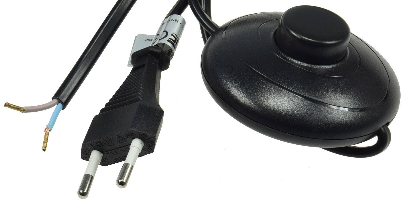 ChiliTec Netzkabel mit Fußschalter blanke Enden, 2m lang, schwarz