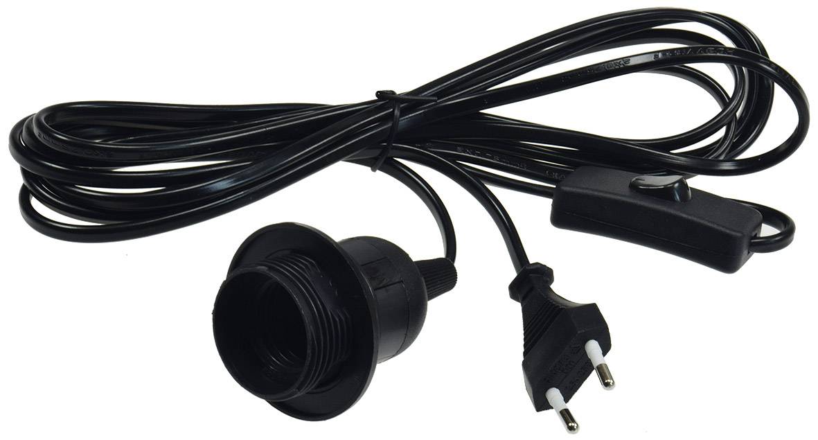 ChiliTec 22241 Netzkabel mit Schalter und E27 Fassung 1,4m + 2m lang, schwarz