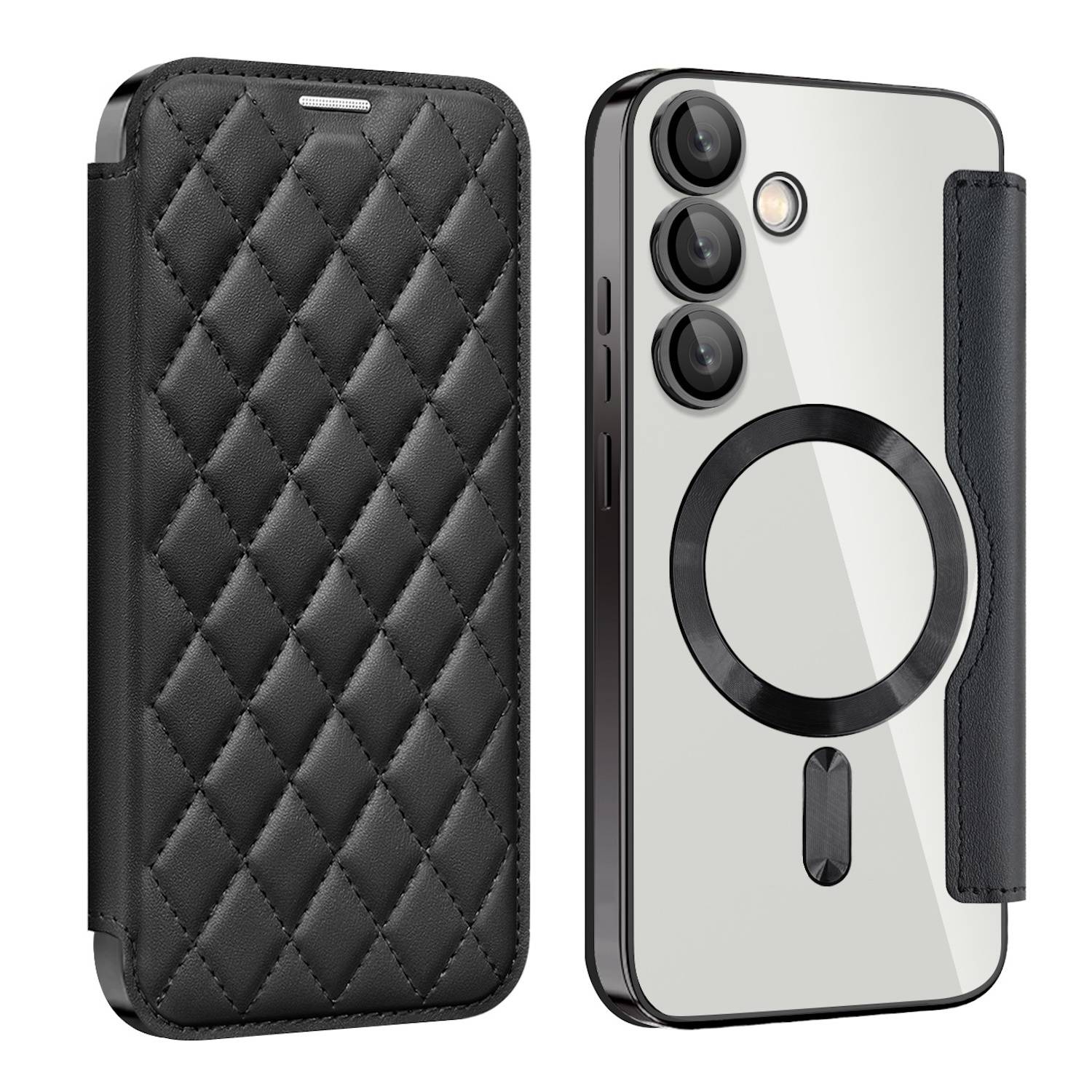 Für Samsung Galaxy S24 FE 360 Grad Full Body Magsafe RFID Anti Datenklau Kunst Leder Hülle Tasche Schwarz