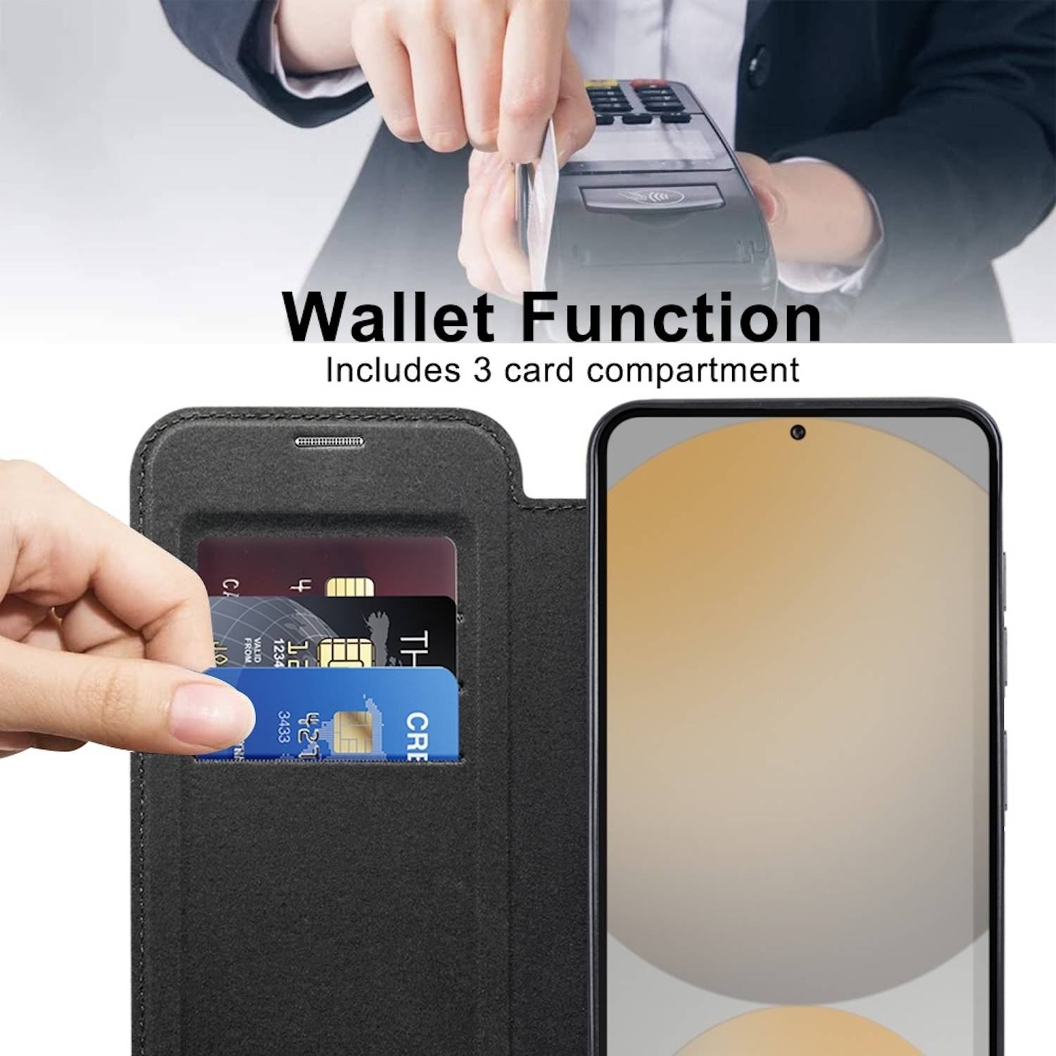 Für Samsung Galaxy S24 FE 360 Grad Full Body Magsafe RFID Anti Datenklau Kunst Leder Hülle Tasche Schwarz