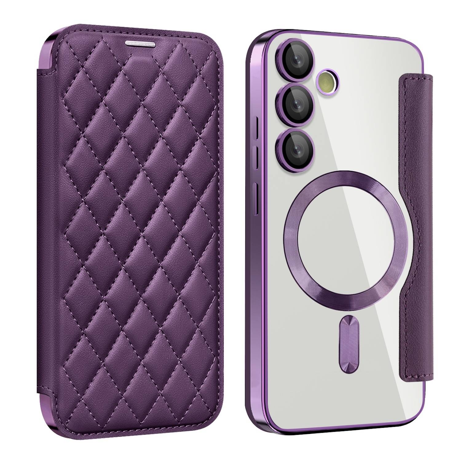 Für Samsung Galaxy S24 FE 360 Grad Full Body Magsafe RFID Anti Datenklau Kunst Leder Hülle Tasche Lila