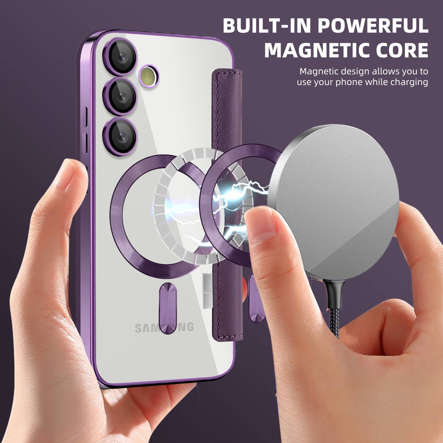 Für Samsung Galaxy S24 FE 360 Grad Full Body Magsafe RFID Anti Datenklau Kunst Leder Hülle Tasche Lila