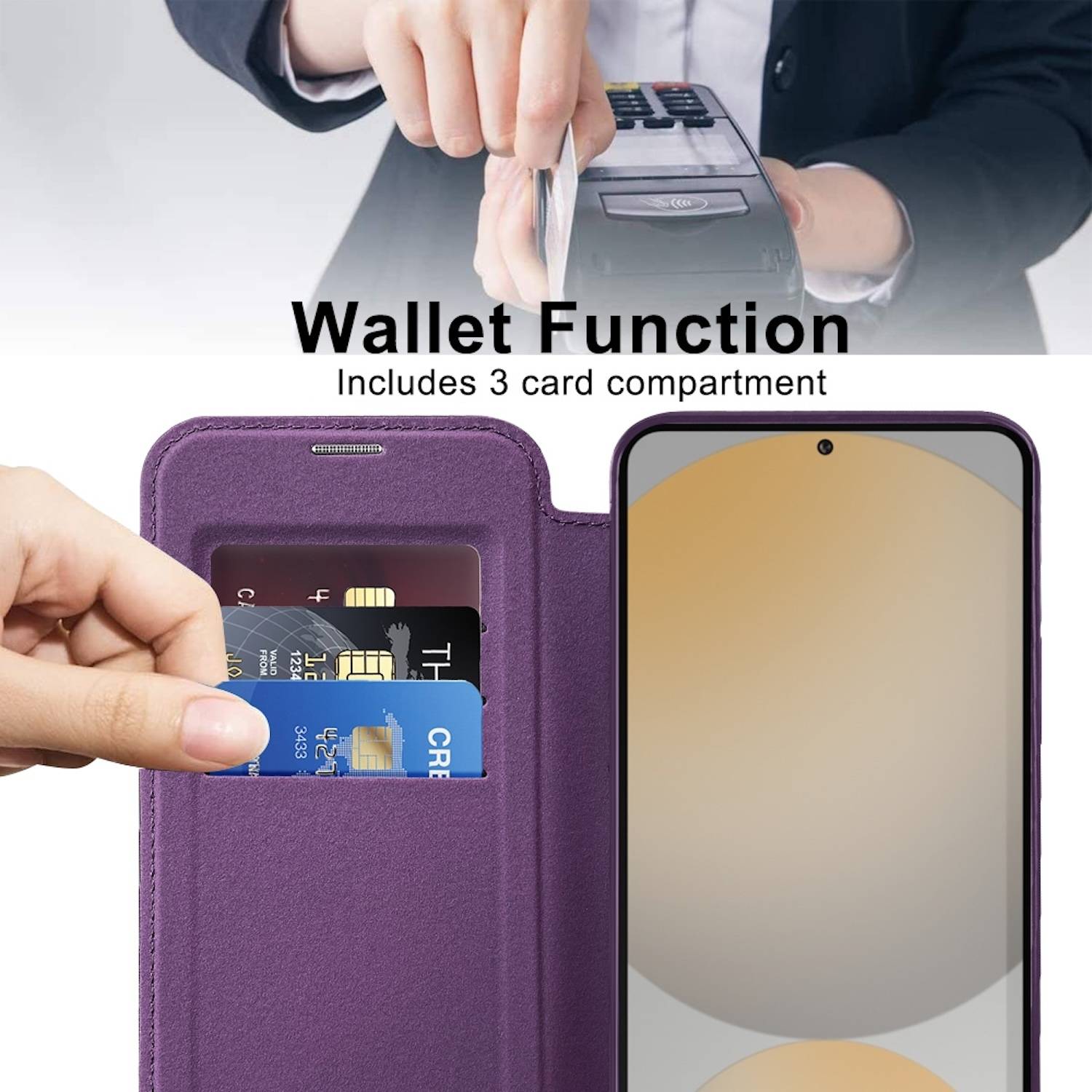Für Samsung Galaxy S24 FE 360 Grad Full Body Magsafe RFID Anti Datenklau Kunst Leder Hülle Tasche Lila