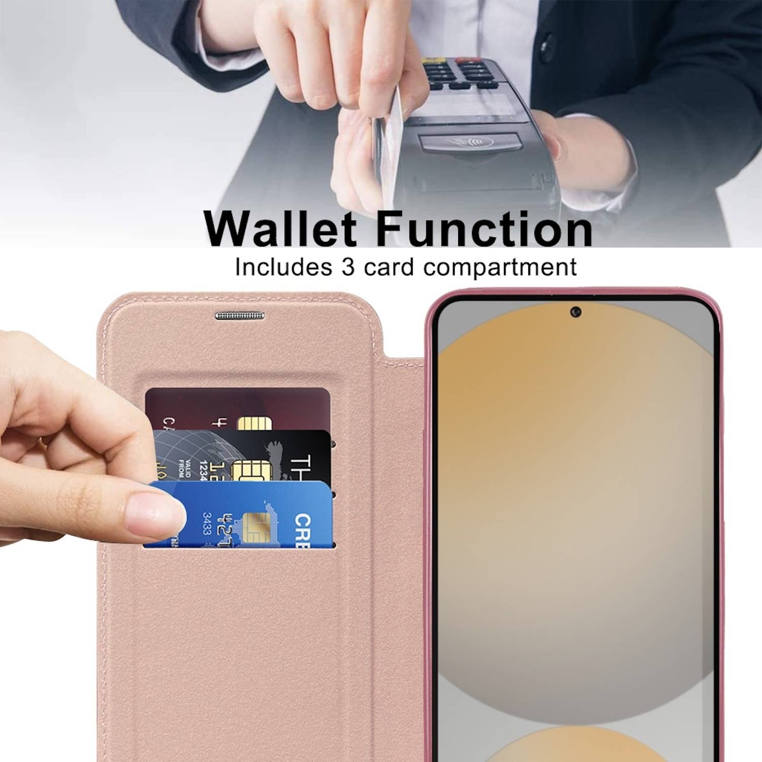 Für Samsung Galaxy S24 FE 360 Grad Full Body Magsafe RFID Anti Datenklau Kunst Leder Hülle Tasche Rosa