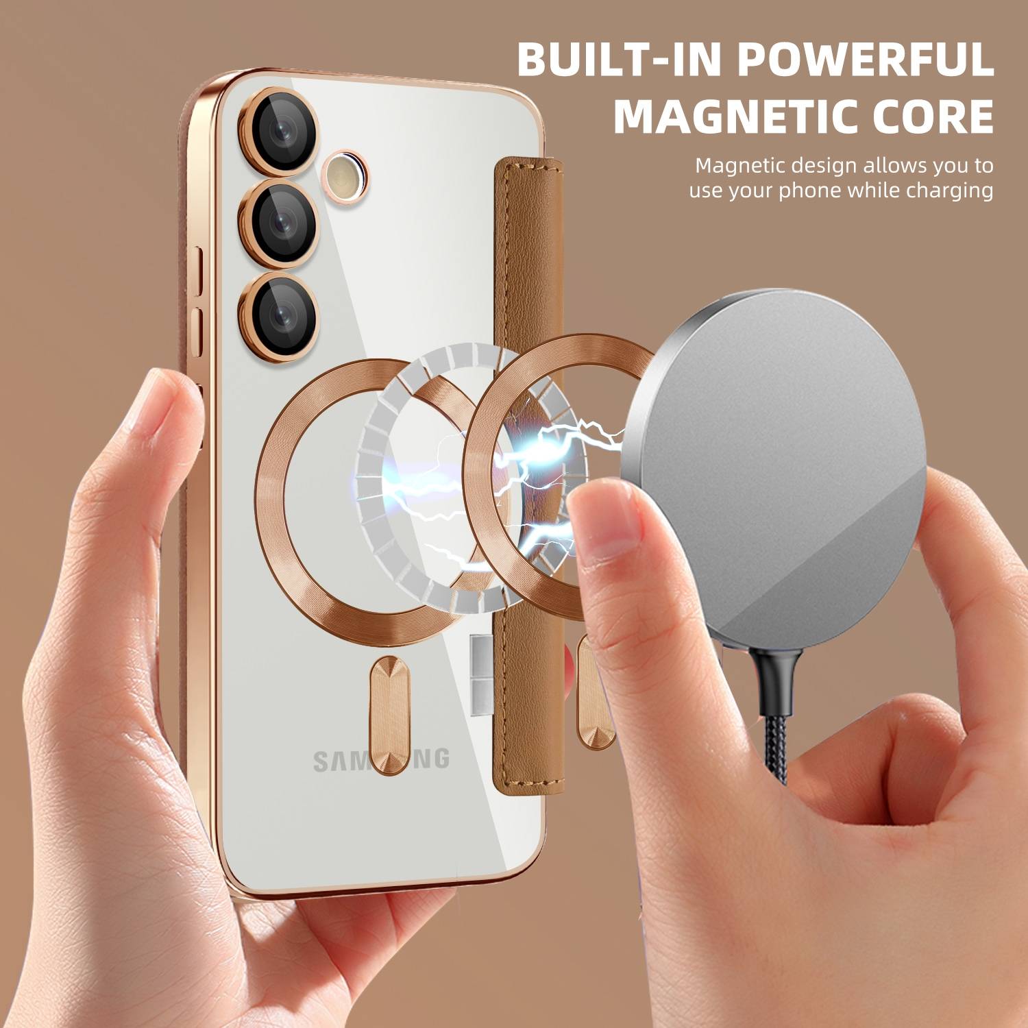 Für Samsung Galaxy S24 FE 360 Grad Full Body Magsafe RFID Anti Datenklau Kunst Leder Hülle Tasche Braun