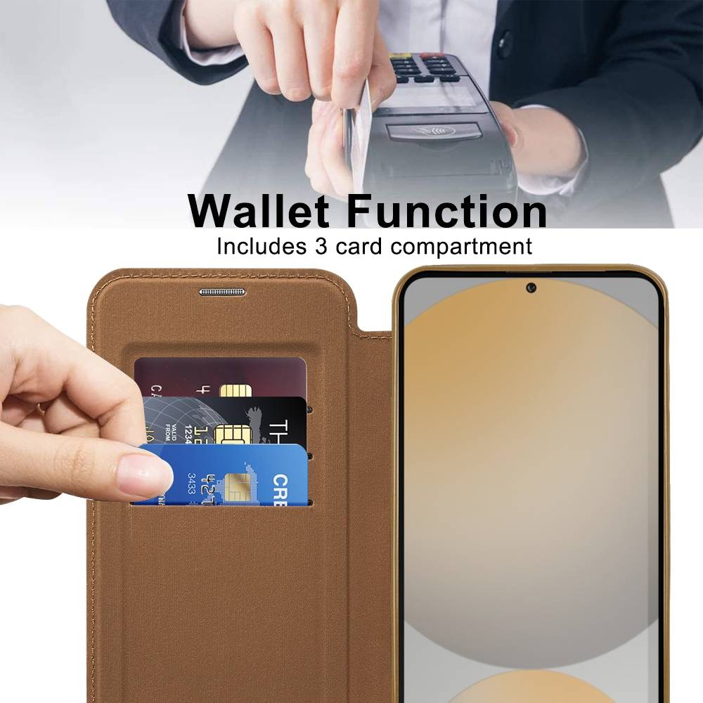 Für Samsung Galaxy S24 FE 360 Grad Full Body Magsafe RFID Anti Datenklau Kunst Leder Hülle Tasche Braun