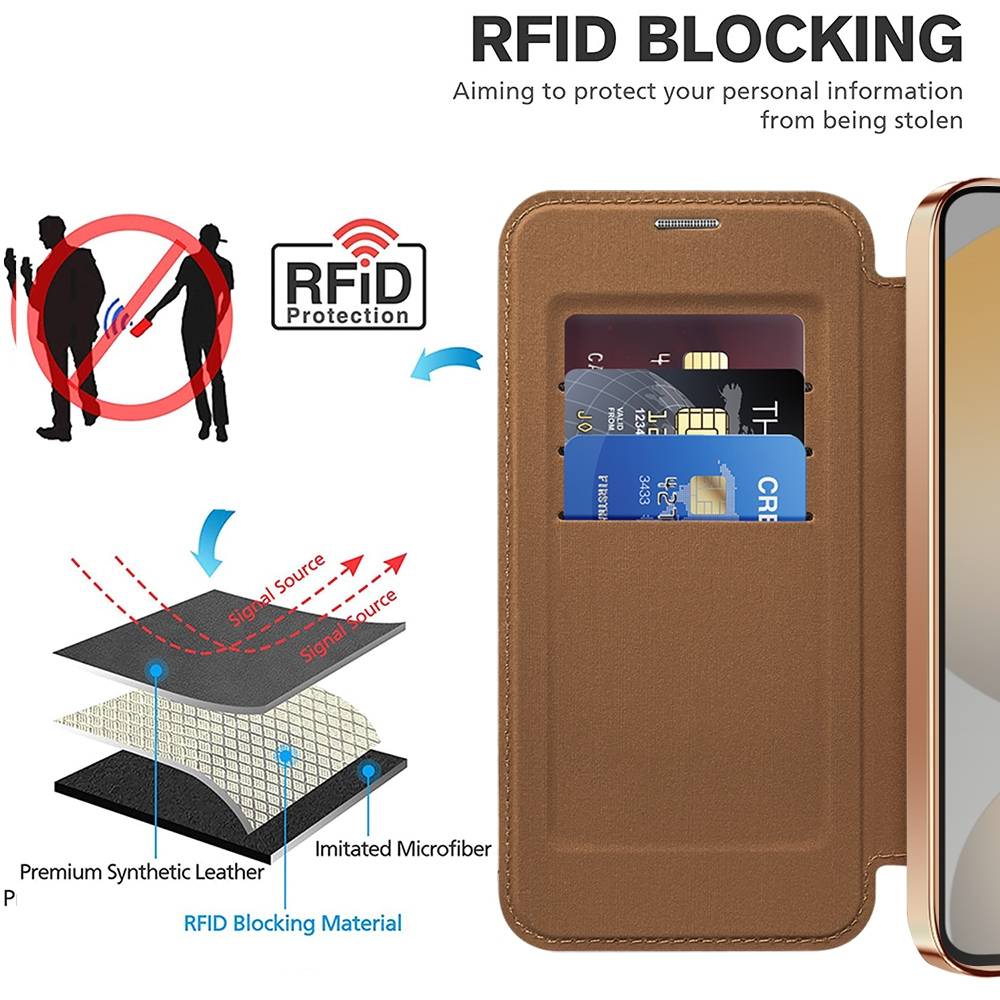 Für Samsung Galaxy S24 FE 360 Grad Full Body Magsafe RFID Anti Datenklau Kunst Leder Hülle Tasche Braun