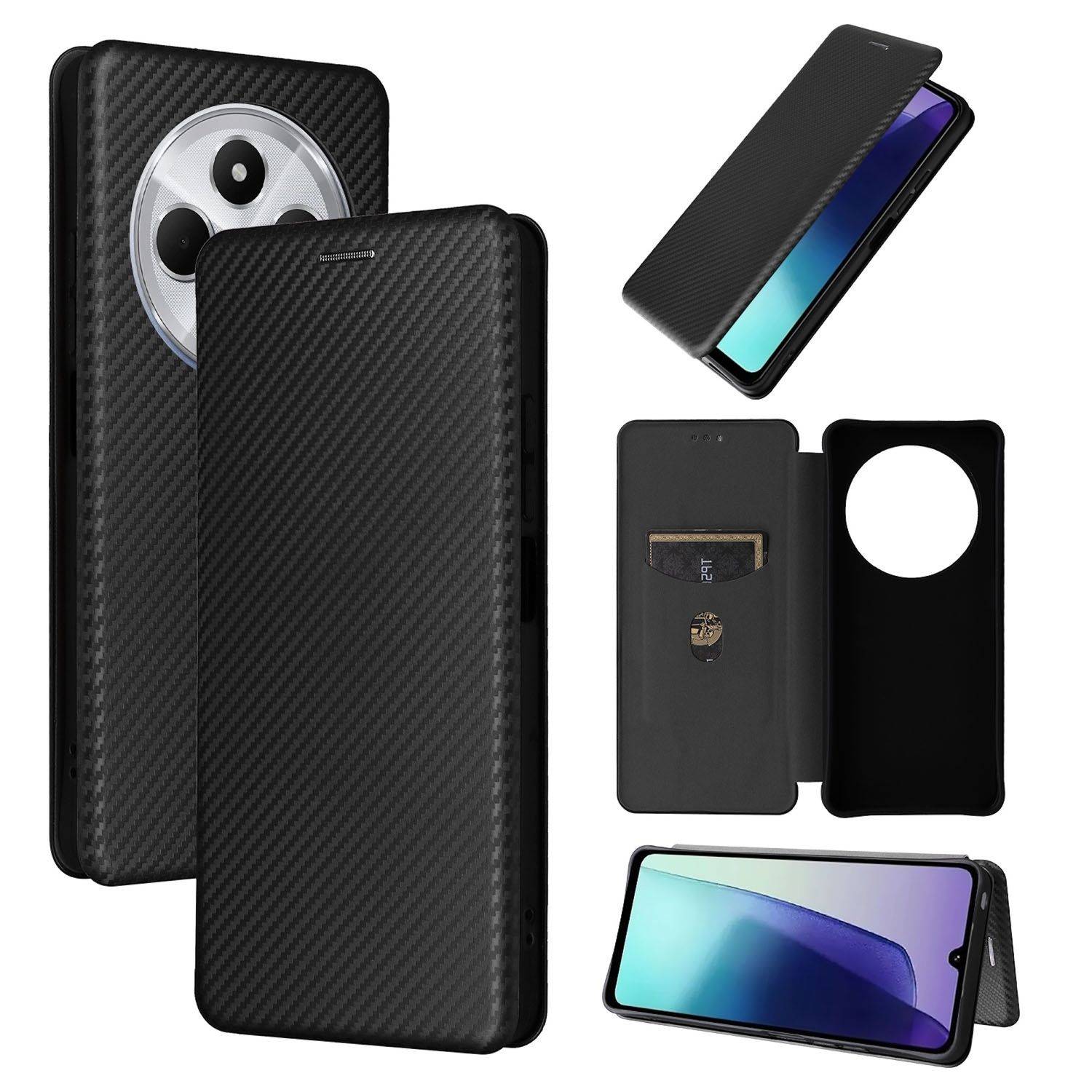 Für Xiaomi Redmi 14C Carbon Faser Hybrid Flip Design Schutz Hülle Case Schwarz