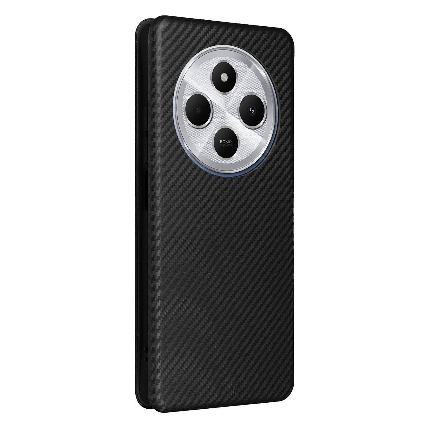 Für Xiaomi Redmi 14C Carbon Faser Hybrid Flip Design Schutz Hülle Case Schwarz