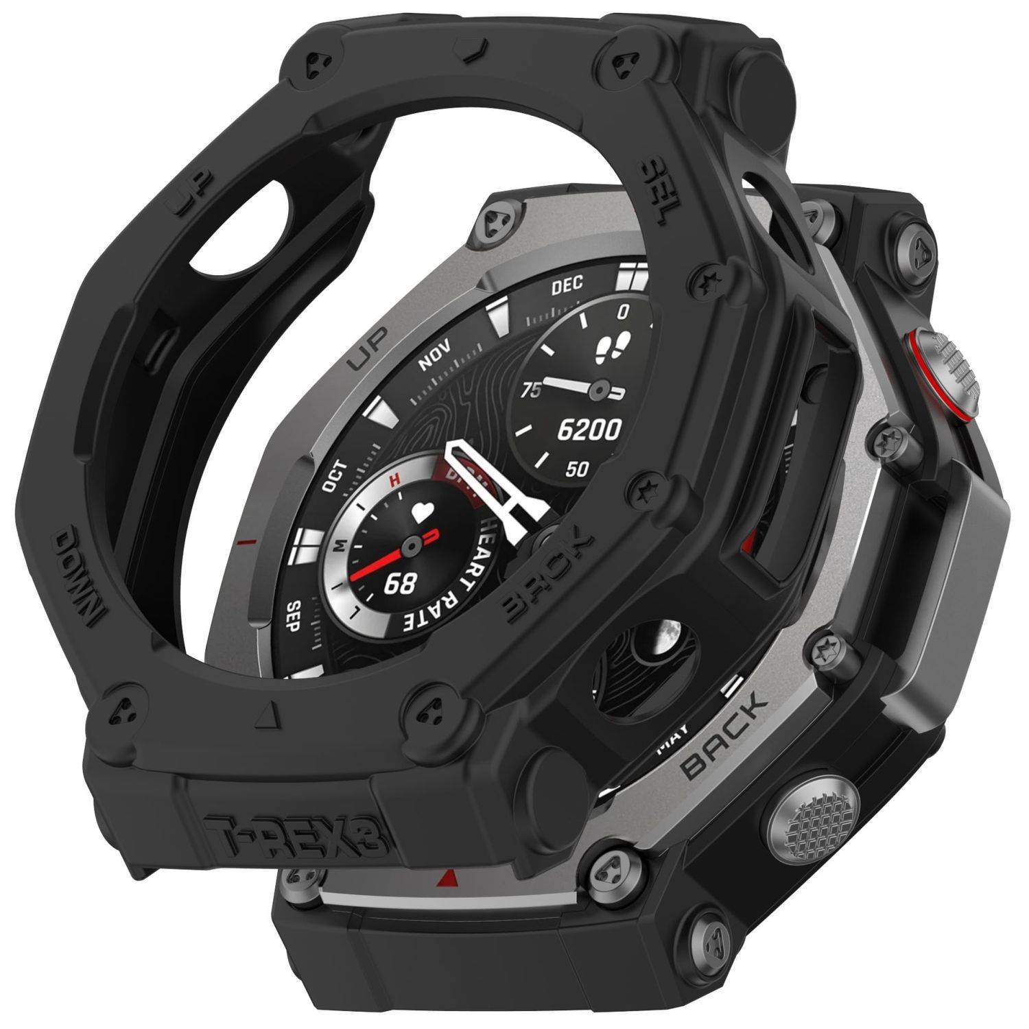 Für Amazfit T-Rex 3 Design Armored TPU Smart Watch Schutz Gehäuse Hülle Schwarz