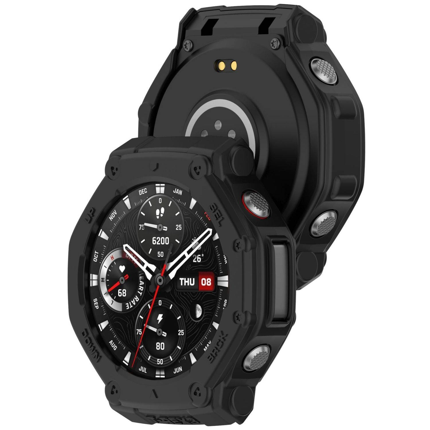 Für Amazfit T-Rex 3 Design Armored TPU Smart Watch Schutz Gehäuse Hülle Schwarz