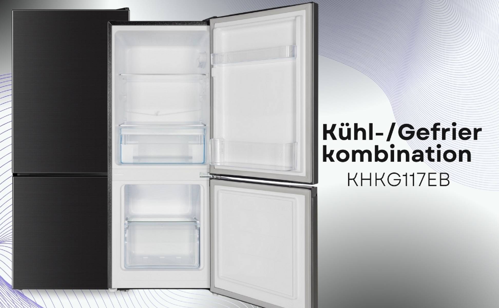 PKM Kühlgefrierkombination KHKG117EB 117 Liter Nutzinhalt, Schwarz, Nur 39 dB