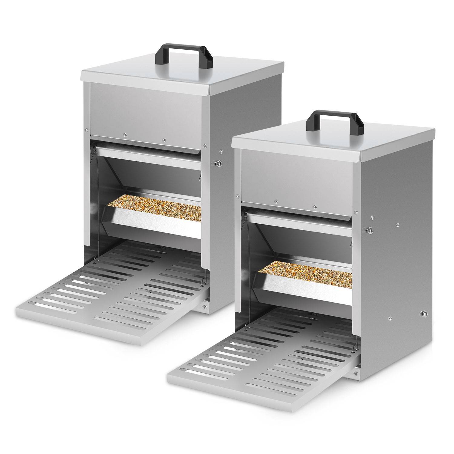 2x Futterautomat Hühner mit Trittklappe – Automatischer Futterspender für Hühner, Gänse und Enten, 5KG Kapazität, wasserdicht und rattensicher
