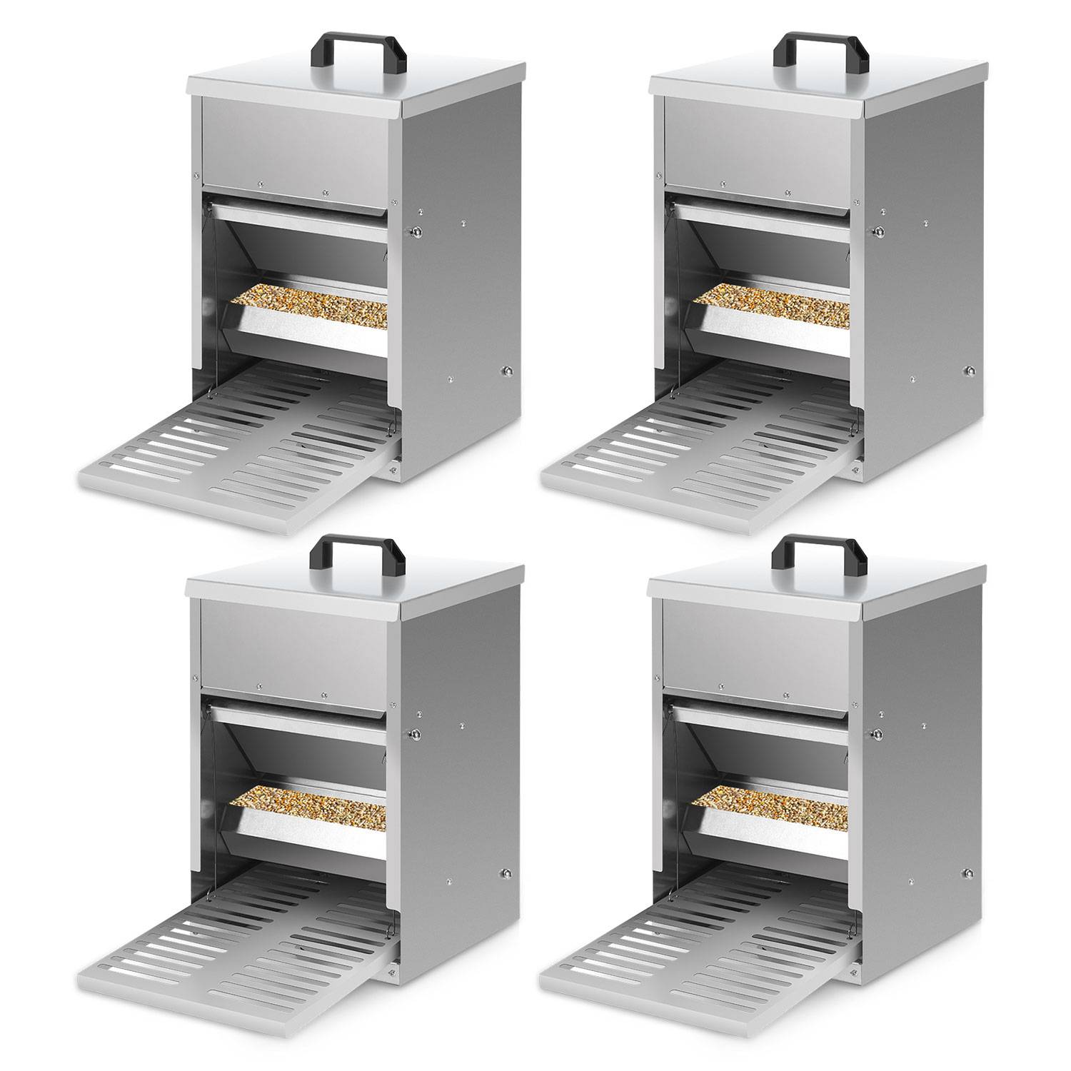4x Futterautomat Hühner mit Trittklappe – Automatischer Futterspender für Hühner, Gänse und Enten, 5KG Kapazität, wasserdicht und rattensicher