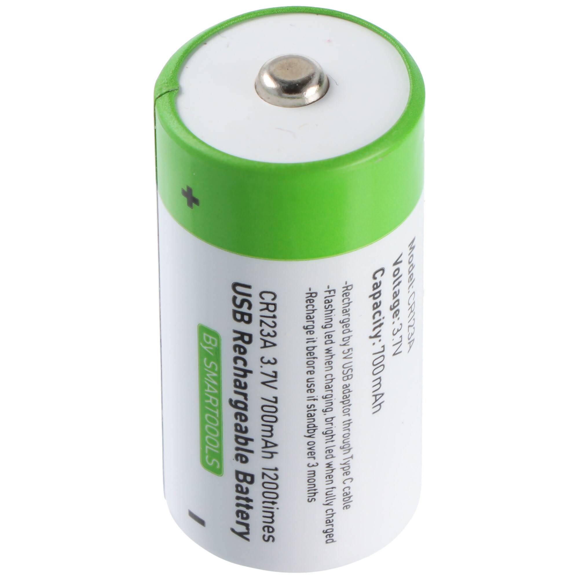 Rundzelle 16340, CR123, Li-ion, 3,7V, 700mAh, 2,6Wh, mit USB-C Charging Port, 33,9x16,1mm