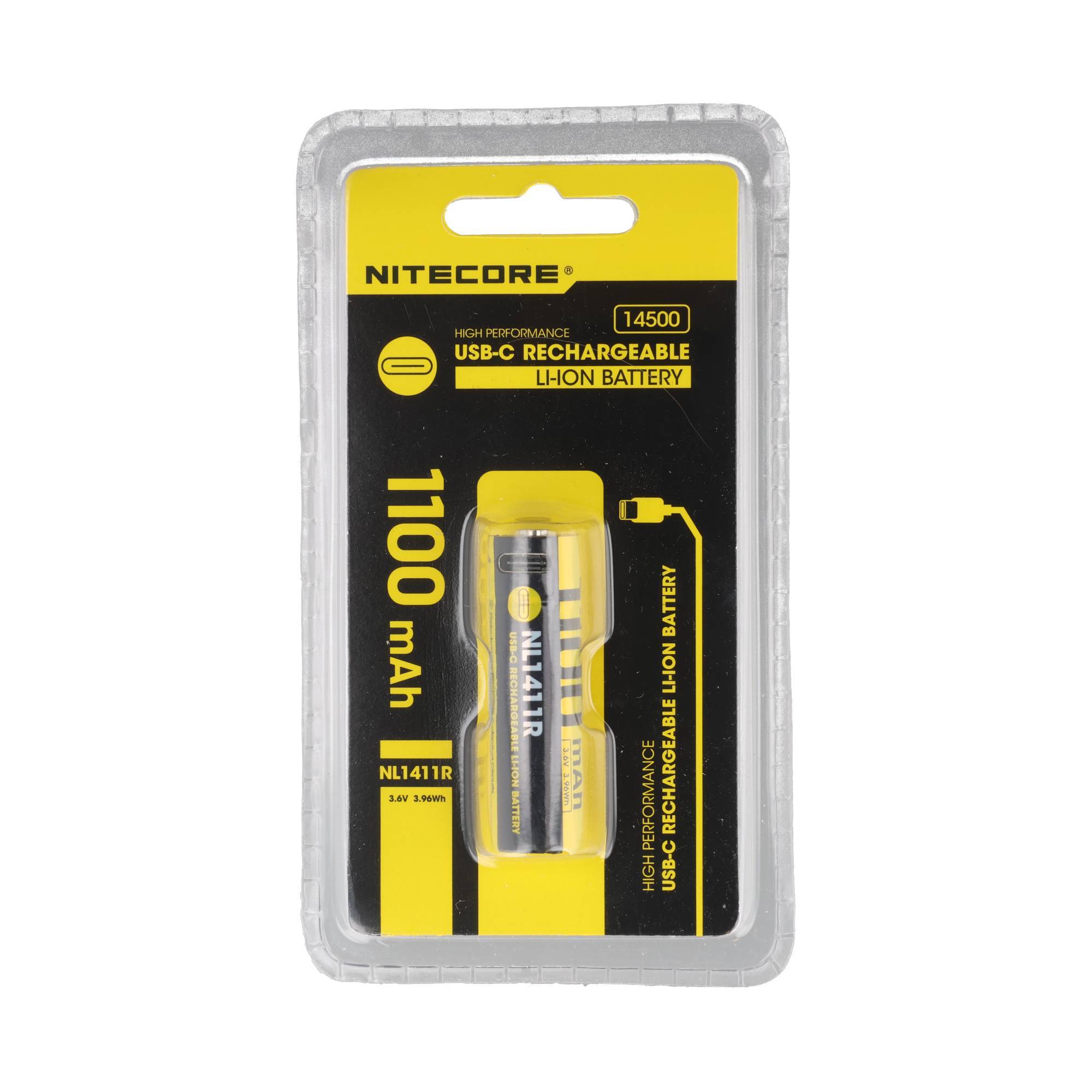 Li-Ion Akku 14500, Typ NL1411R, 3,6V 1100mAh, mit USB-C-Ladeanschluss, 50,3 x 14,5mm